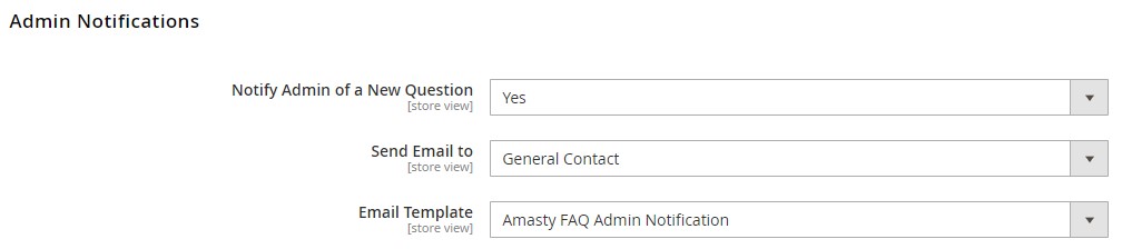 Magento 2 FAQ extension admin notification settings