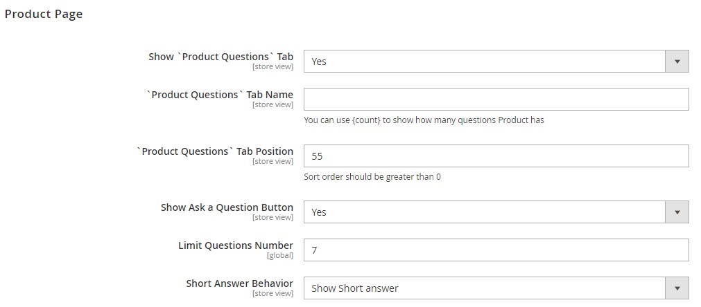 Magento 2 FAQ module  product page settings