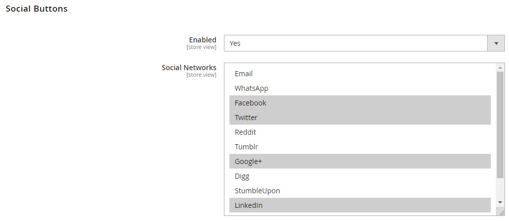 Magento 2 FAQ module social buttons settings