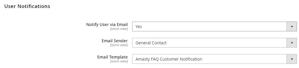 Magento 2 FAQ module user notification settings