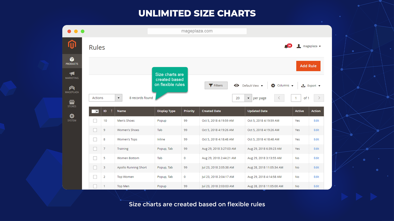 Magento 2 size chart extension