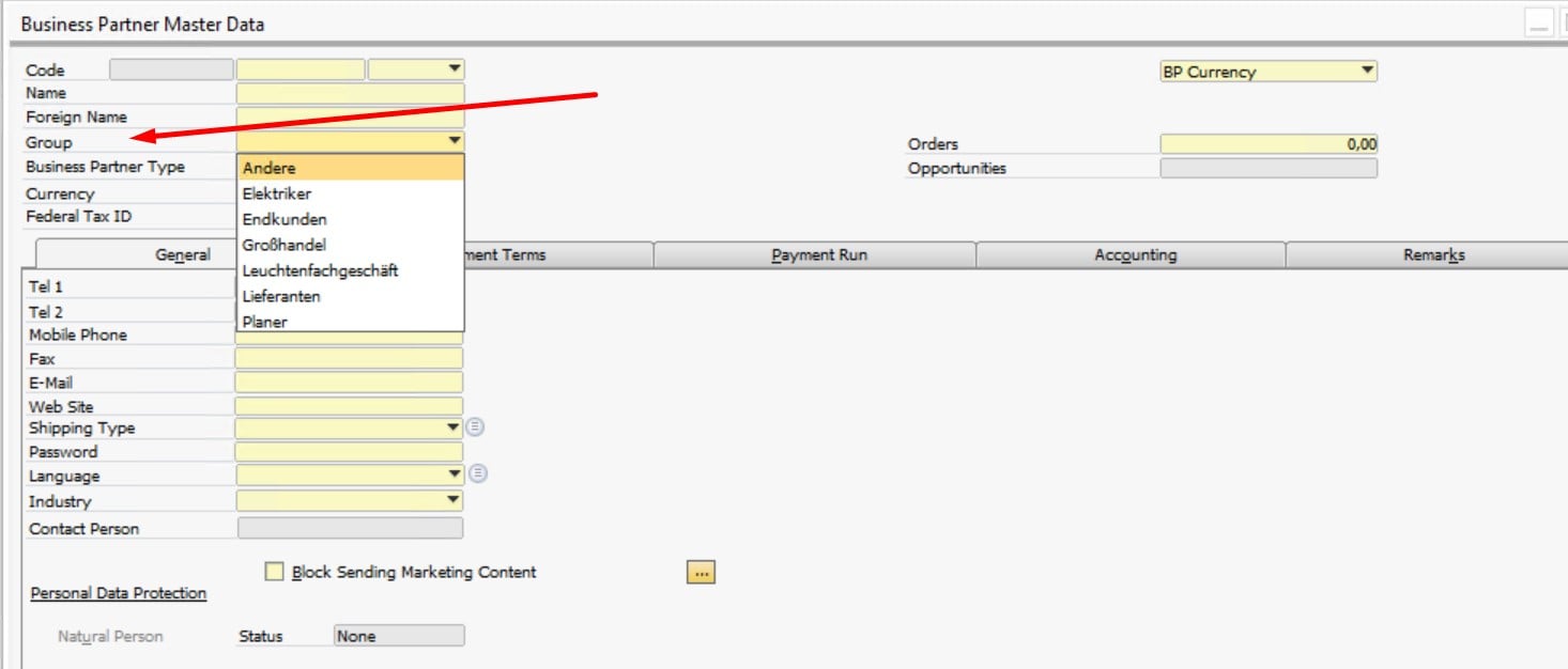 sap business one price list