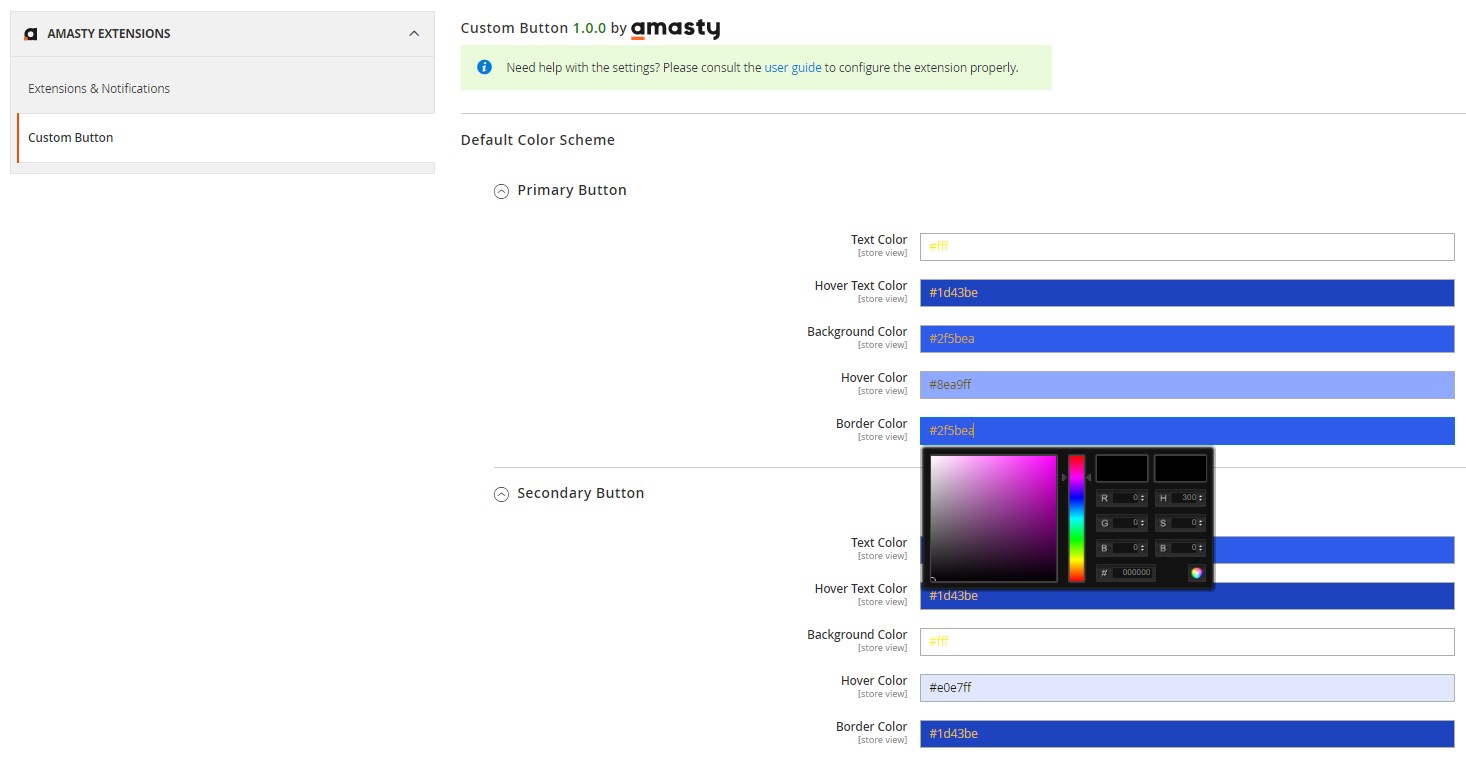 Custom Button Magento 2 module settings