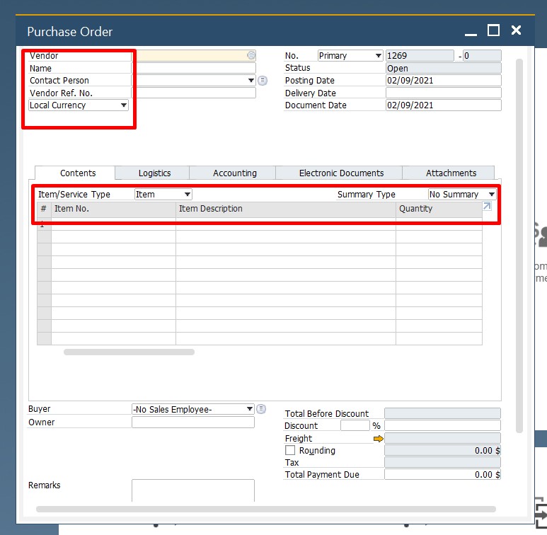create documents from master data sap business one