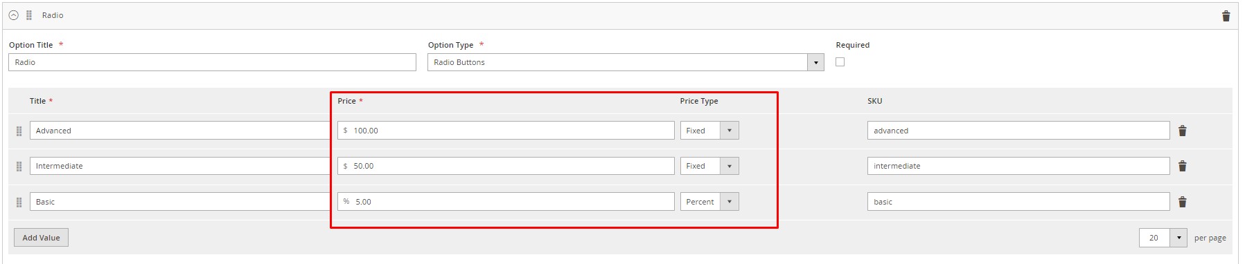 customizable options Magento 2 price rules