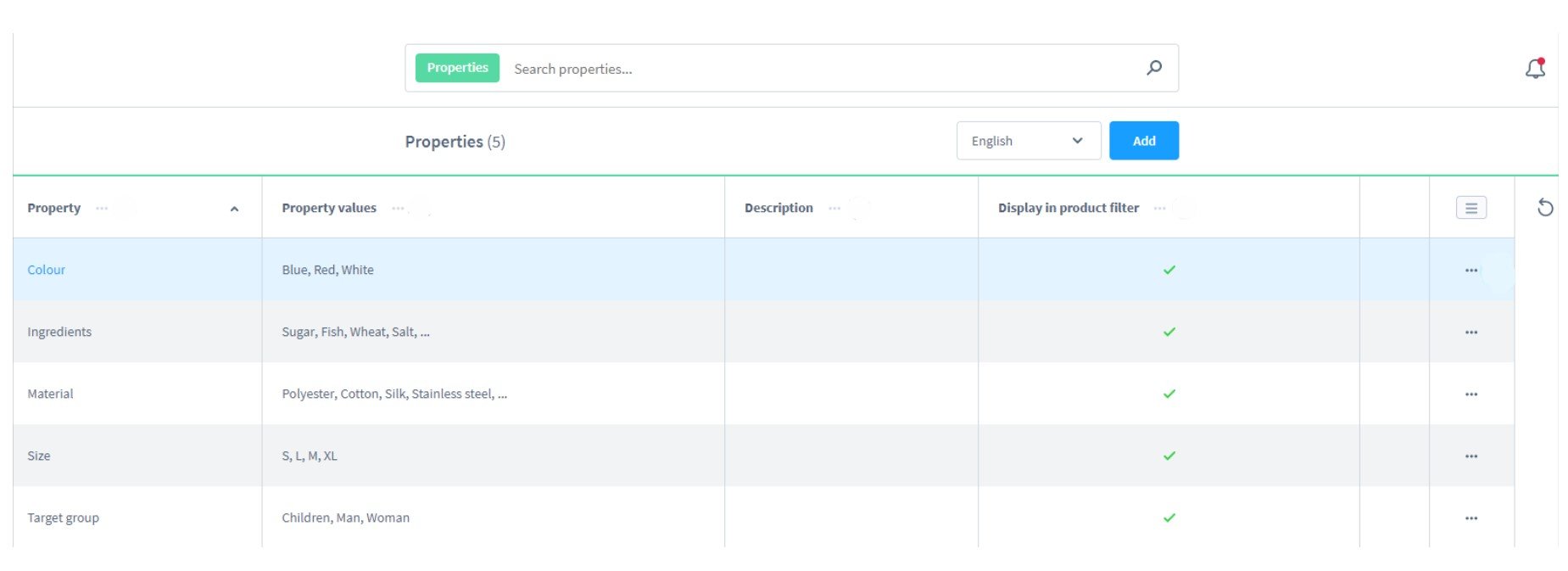 add shopware product properties, assign properties to products