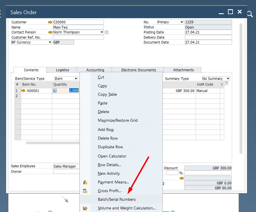 SAP B1 sales and A/R documents