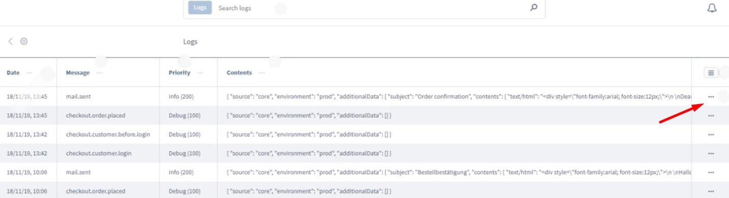Shopware 6 log entries