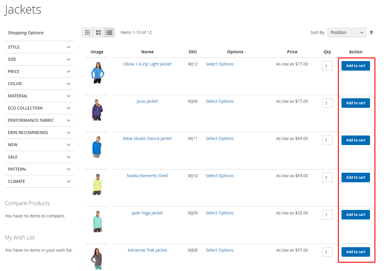 Magento 2 Table Category View extension