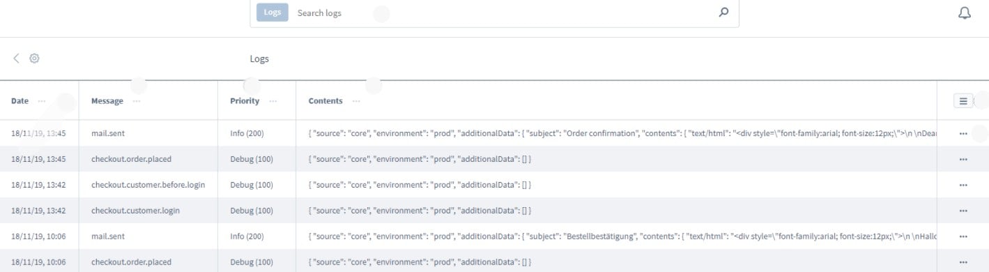 Shopware 6 log entries