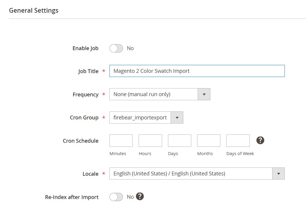 Magento 2 Color Swatches: import as product update