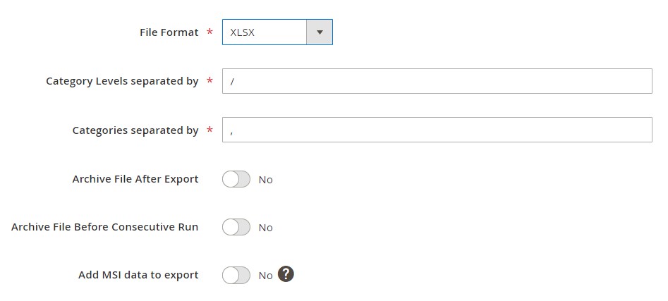 Magento Export Products to Excel: choose xlsx as file format