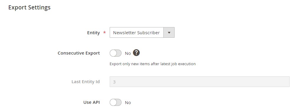 magento 2 import export newsletter subscribers: choose entity