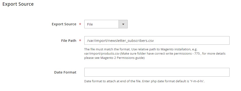 magento 2 import export newsletter subscribers: choose export source