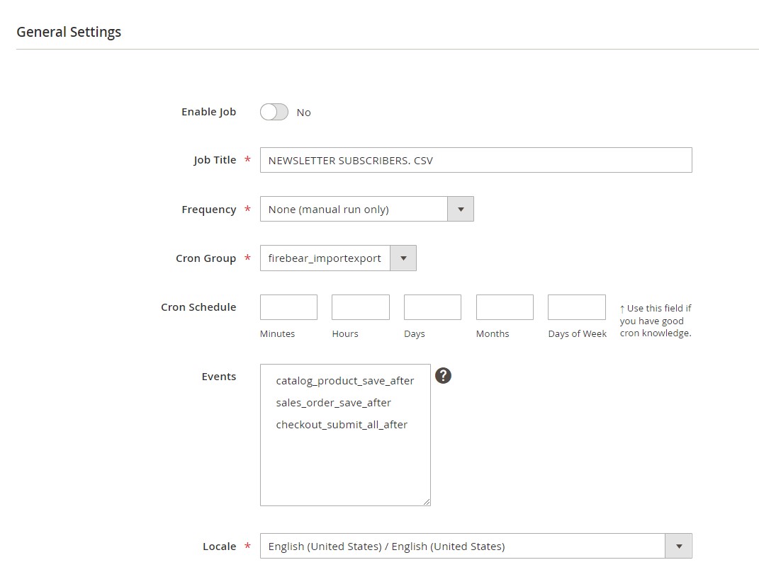 magento 2 import export newsletter subscribers: general settings export