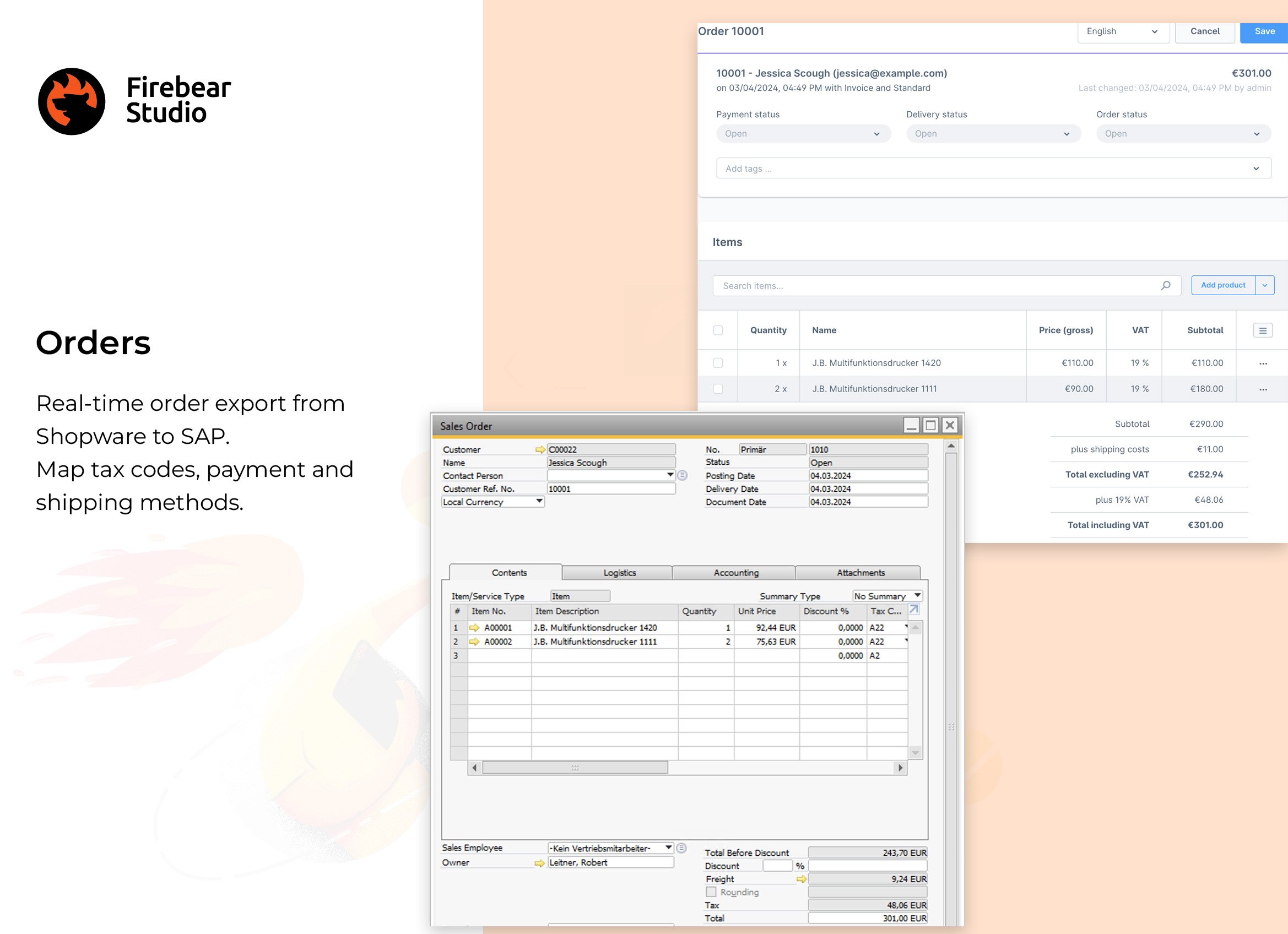 Shopware SAP Integration: order sync