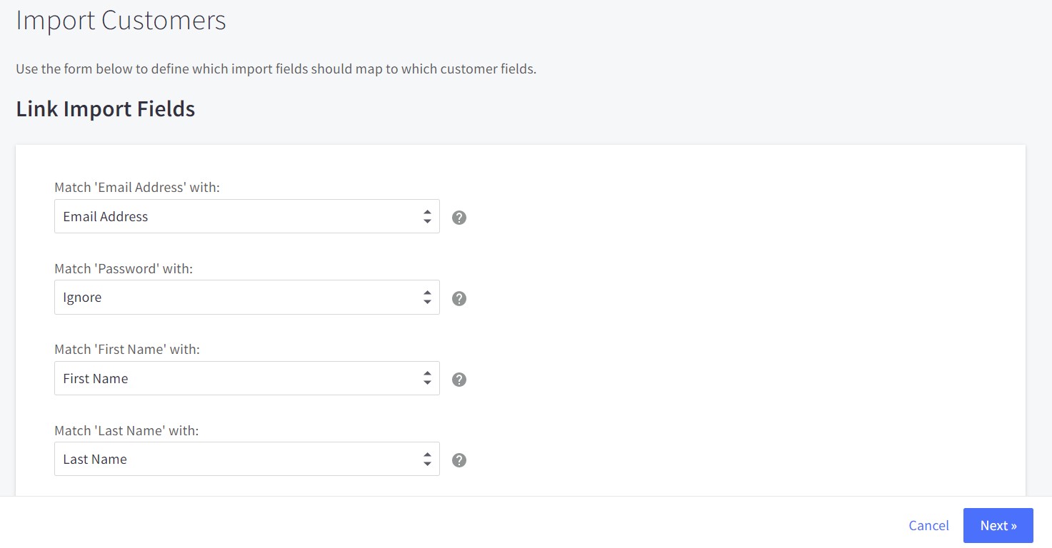 BigCommerce import customers fields mapping