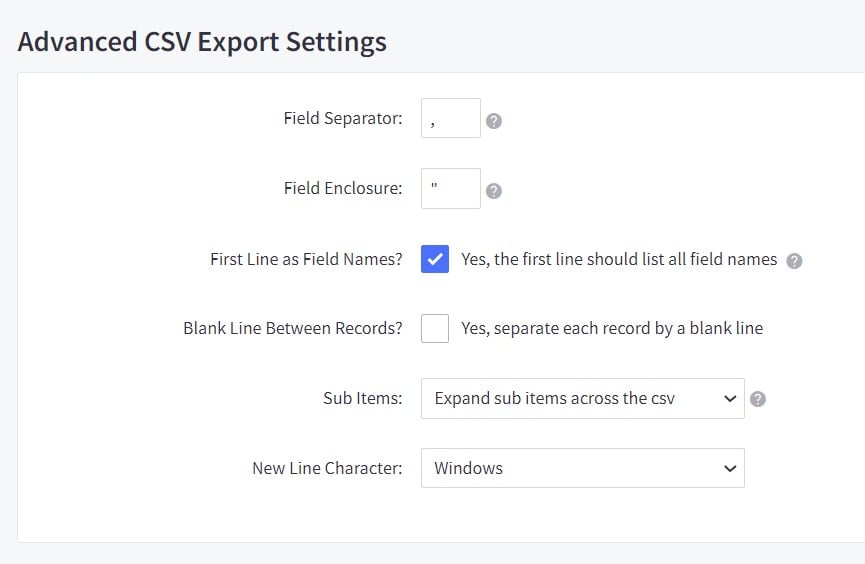 Bigcommerce export template advanced CSV Export Settings