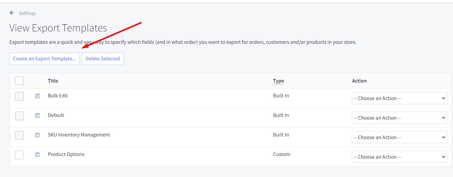 bigcommerce export: create a new export template