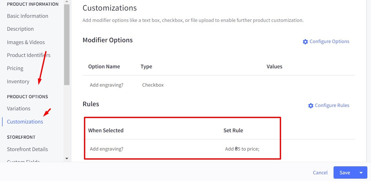 BigCommerce product import: Price Change Rule for Modifier Option in backend after import