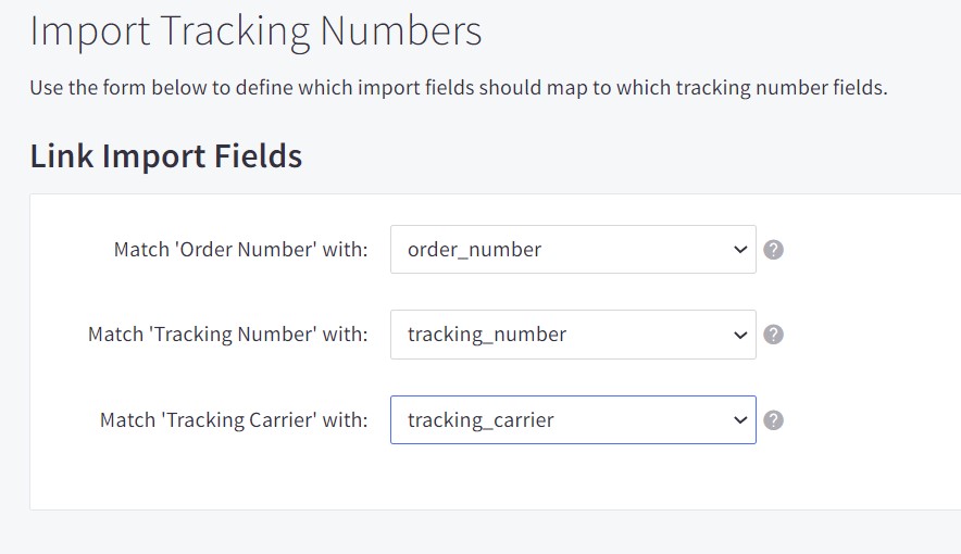 link import fields tracking number fields upon import to bigcommerce