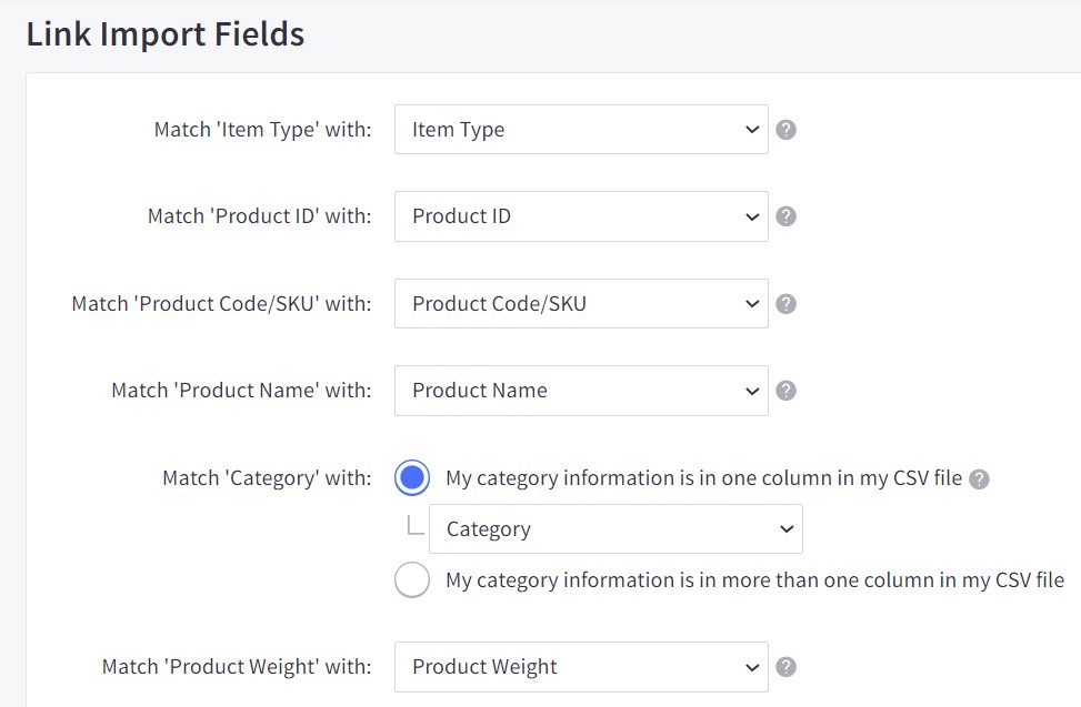 BigCommerce product import: link import fields