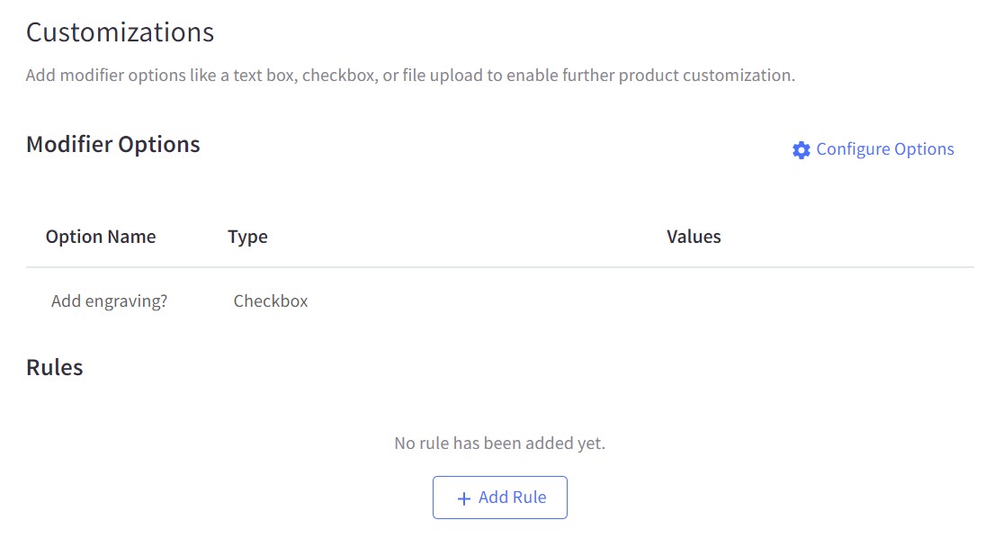 modifier options in bigcommerce admin