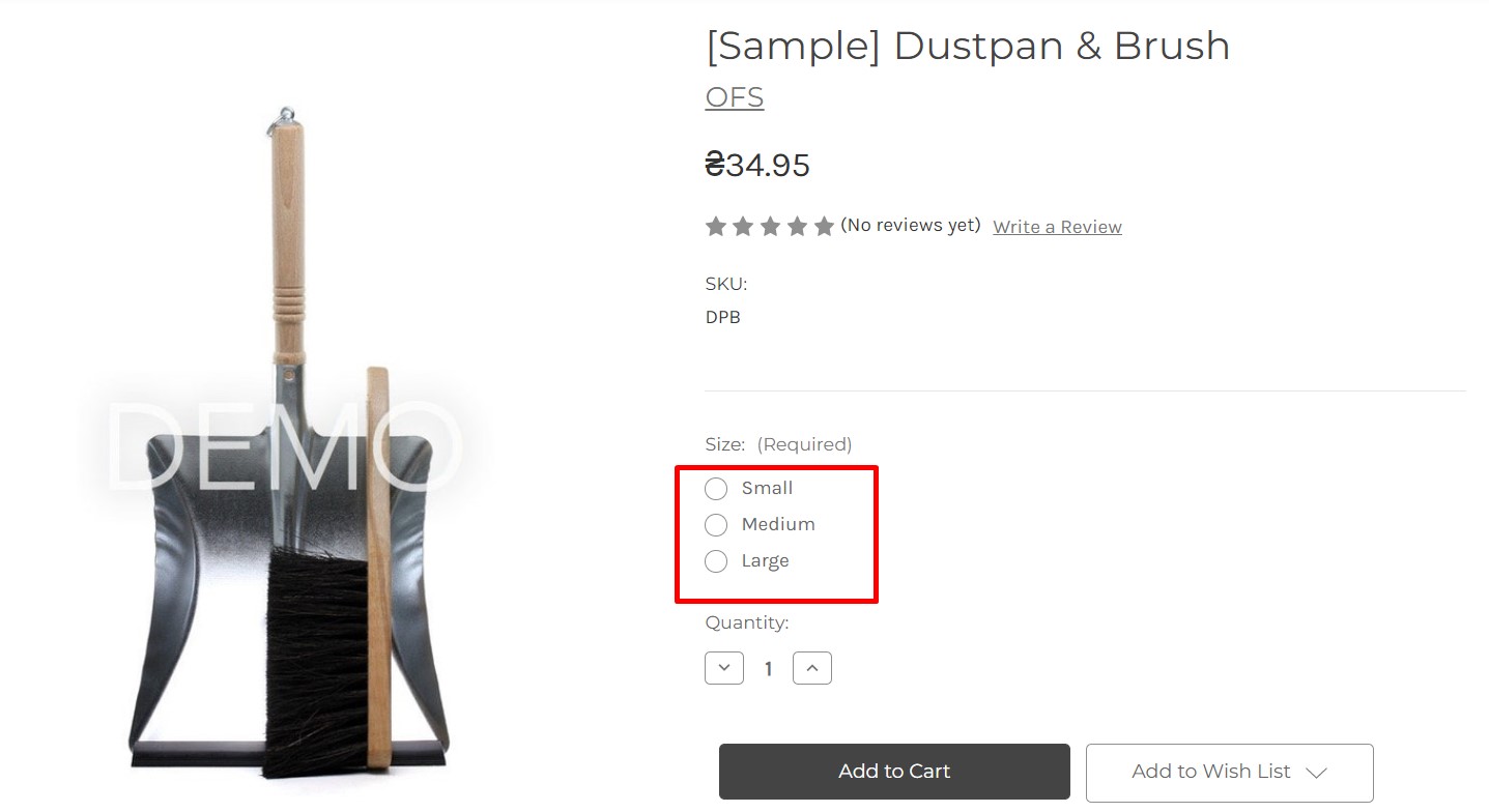 BigCommerce product import: product variants on storefront