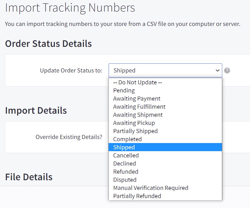 order status details for tracking number import