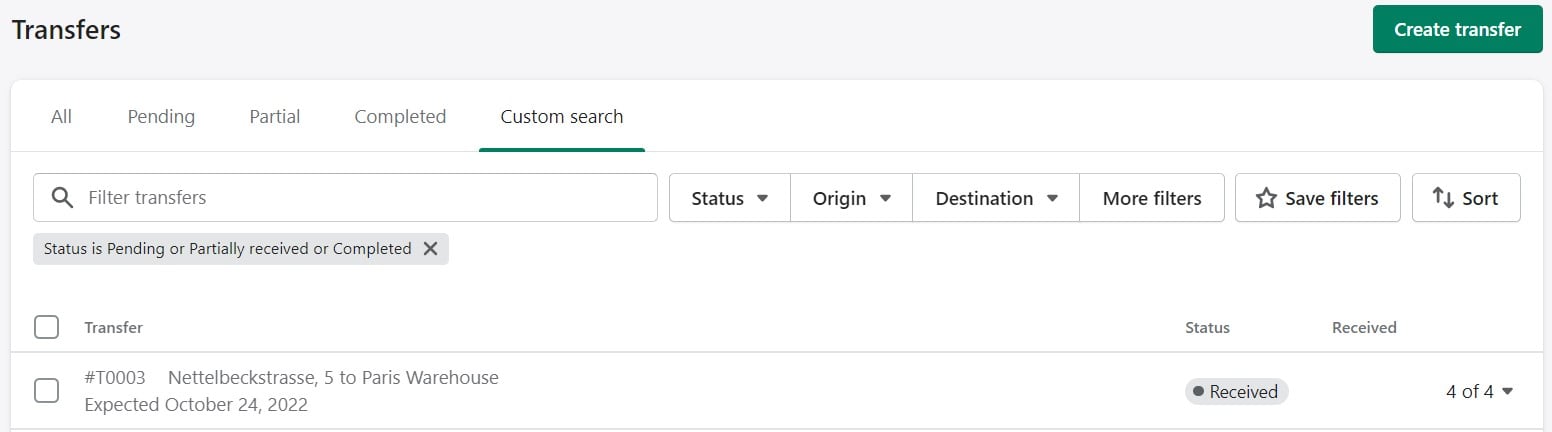Shopify transfers
