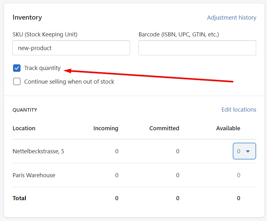 Shopify inventory management enable inventory tracking