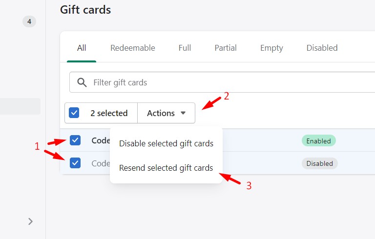 bulk-resend Shopify gift card 