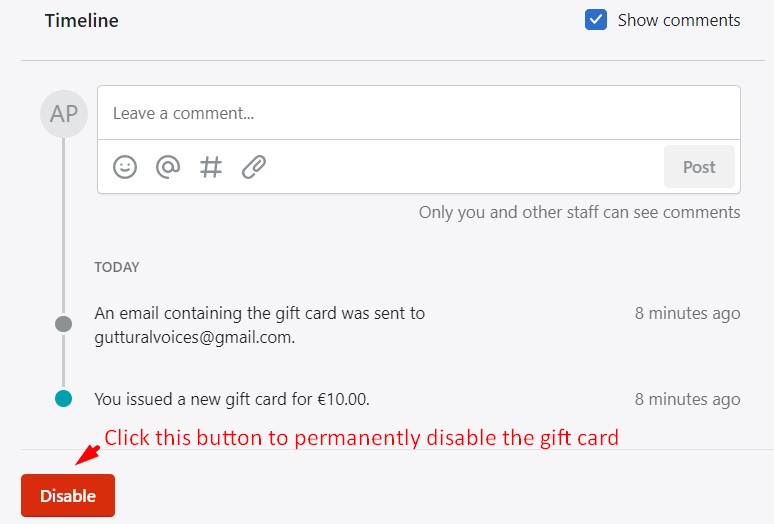 disable Shopify gift card