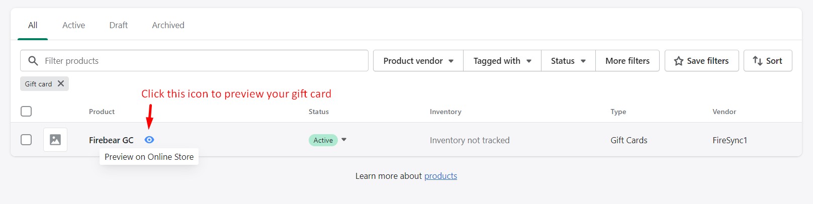 shopify gift card product preview