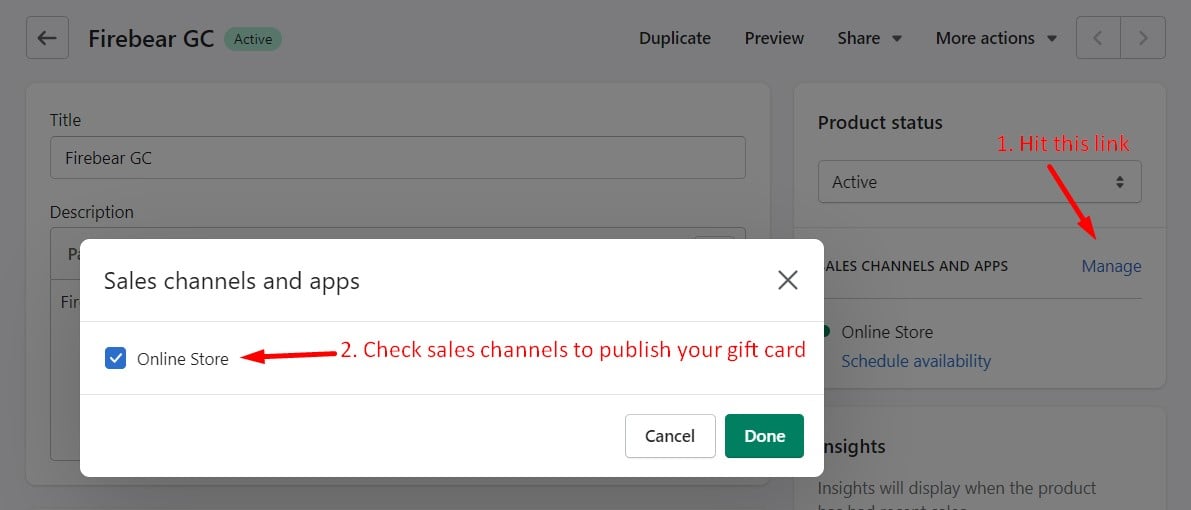 how to publish and sell Shopify gift card