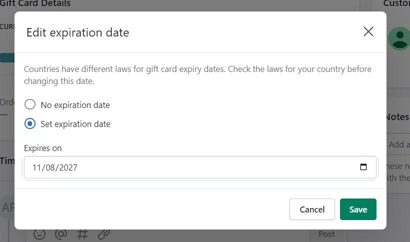 how to change shopify gift card expiration