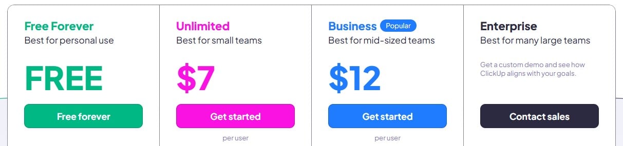 clickup pricing plans