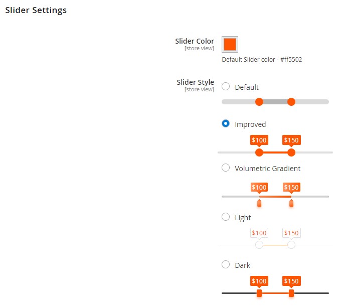 Magento 2 Elasticsearch Layered Navigation extension by Amasty: slider settings