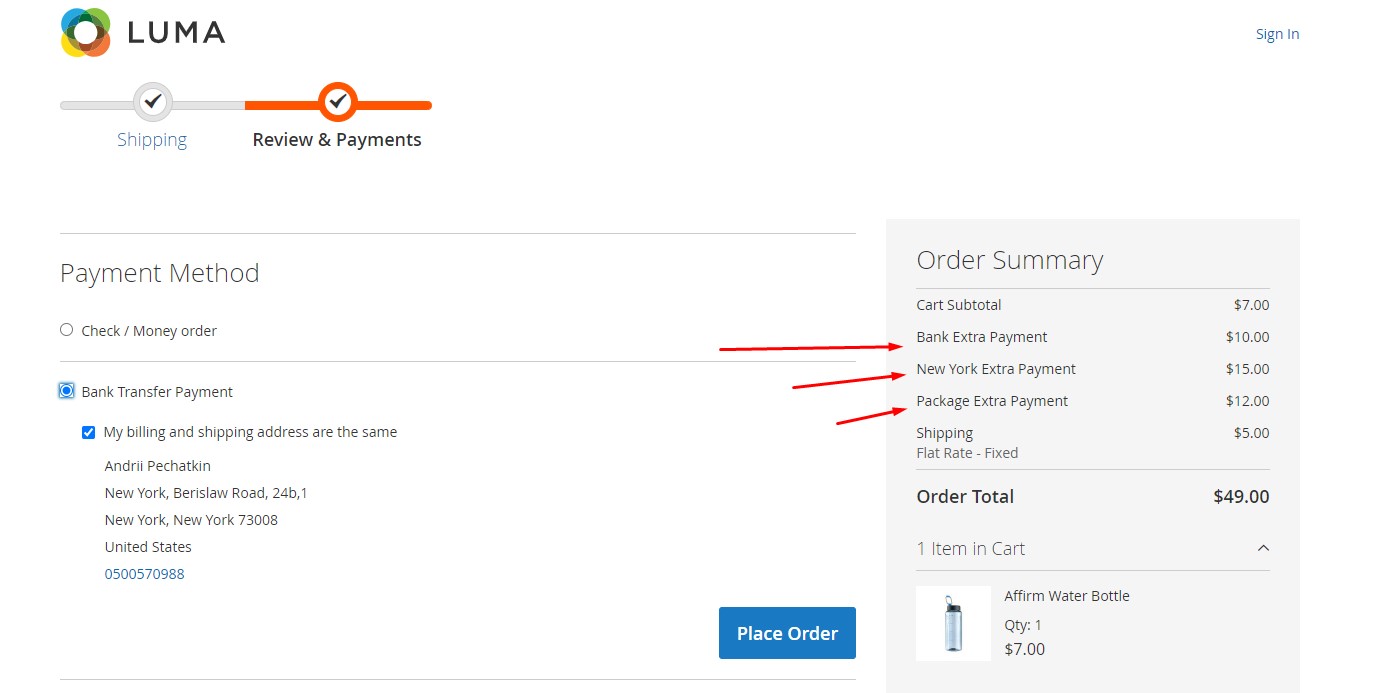 magento 2 surcharge display on the checkout