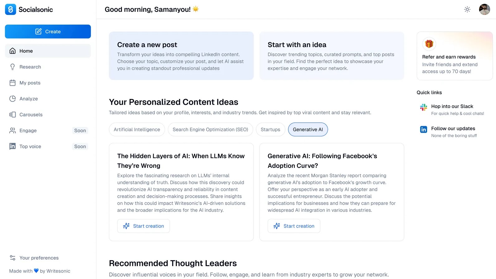 screenshot of the socialsonic start screen - a product from the writesonic AI ecosystem
