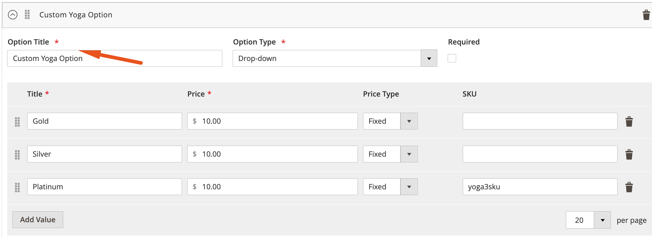 option titles in magento 2 admin