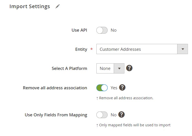 import customer addresses and REmove all address associations