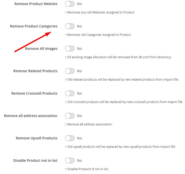 how to import products and remove associated categories