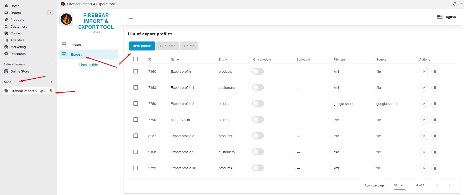 Shopify XLSX export