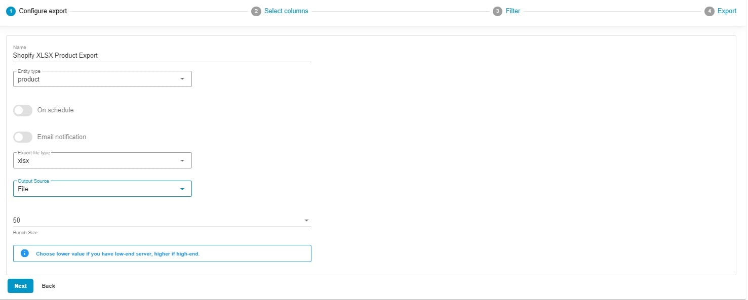 Shopify XLSX export