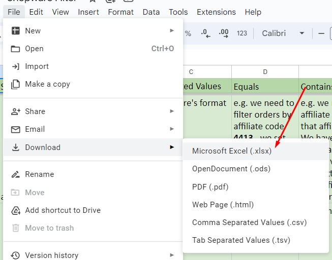 how to export xlsx from shopify with the help of google sheets