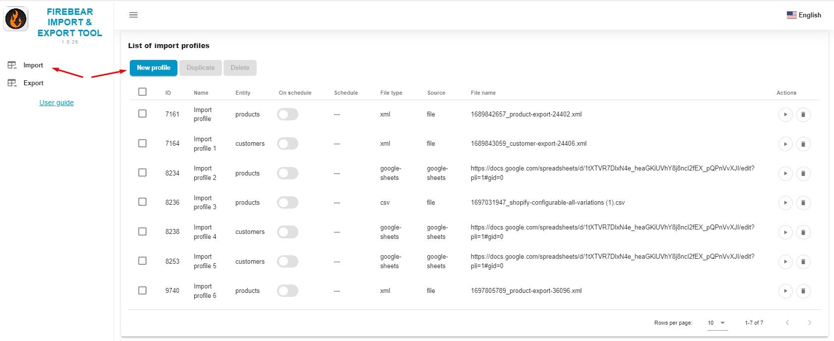 shopify google sheets integration: create a new import profile