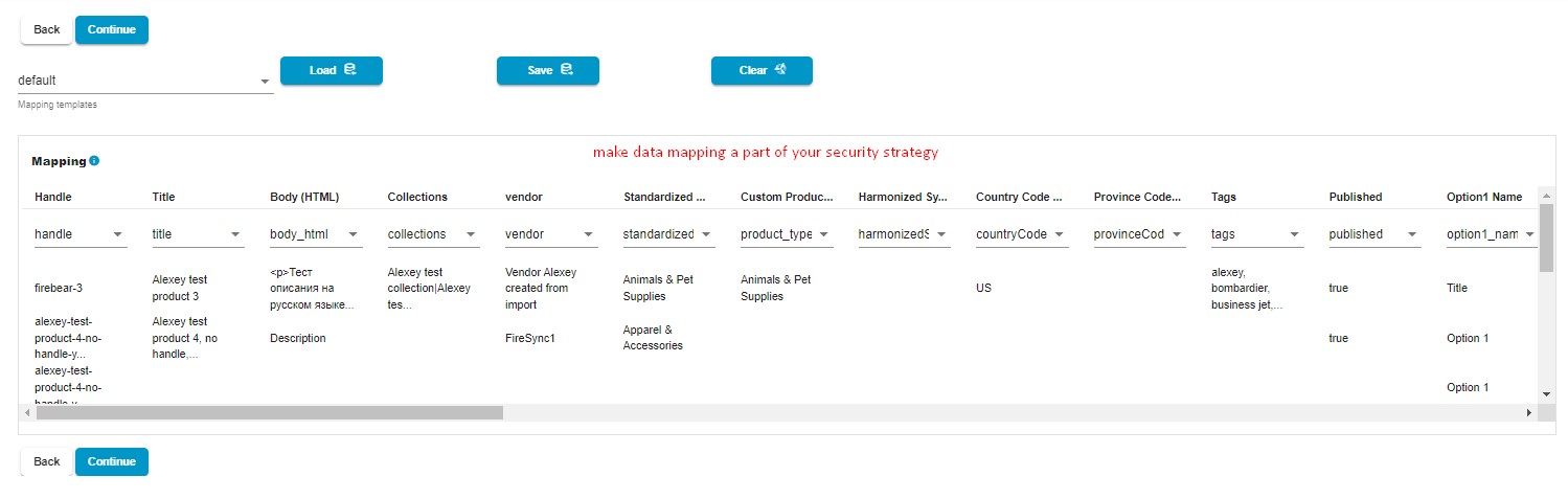 shopify website security: import mapping