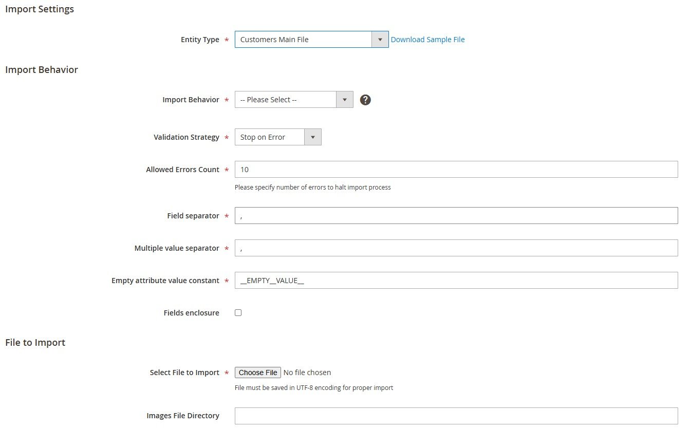 the default interface for importing cutomer data to Magento 2 in the admin
