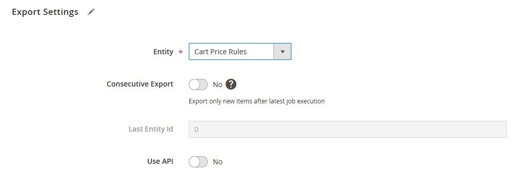 cart price rules entity selection for the magento 2 export with IIE